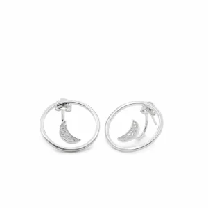 Pendientes Aro | LINEARGENT Pendientes aro plata circulares con motivo luna y circonitas