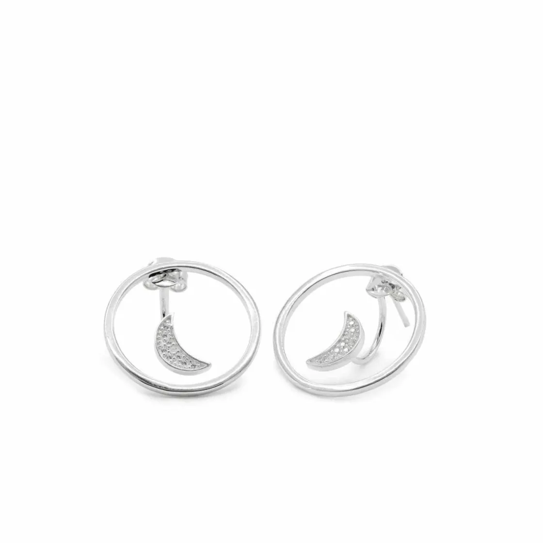 Pendientes Aro | LINEARGENT Pendientes aro plata circulares con motivo luna y circonitas