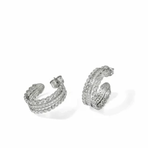 Pendientes Aro | LINEARGENT Pendientes aro plata diseño triple carril de circonita multiforma