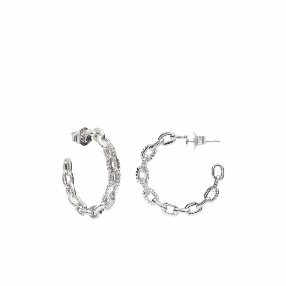 Pendientes Aro | LINEARGENT Pendientes aro plata originales diseño de cadena y detalle circonitas