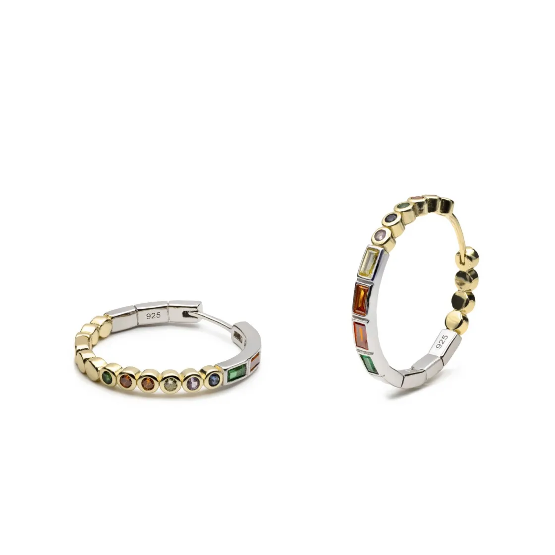 Pendientes De Piedras De Colores | Pendientes Aro | LINEARGENT Pendientes aros bicolor con gemas multicolores