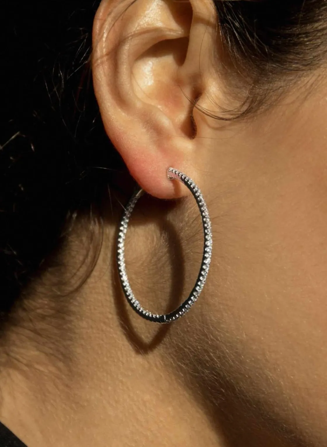 Pendientes Aro | LINEARGENT Pendientes aros con carril de circonitas tamaño mediano