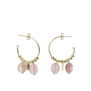 Pendientes Con Colgantes | Pendientes Aro | LINEARGENT Pendientes aros con colgantes charms de sandía y cuarzo rosa