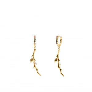 Pendientes Con Colgantes | Pendientes Aro | LINEARGENT Pendientes aros con colgantes de rama y círculos