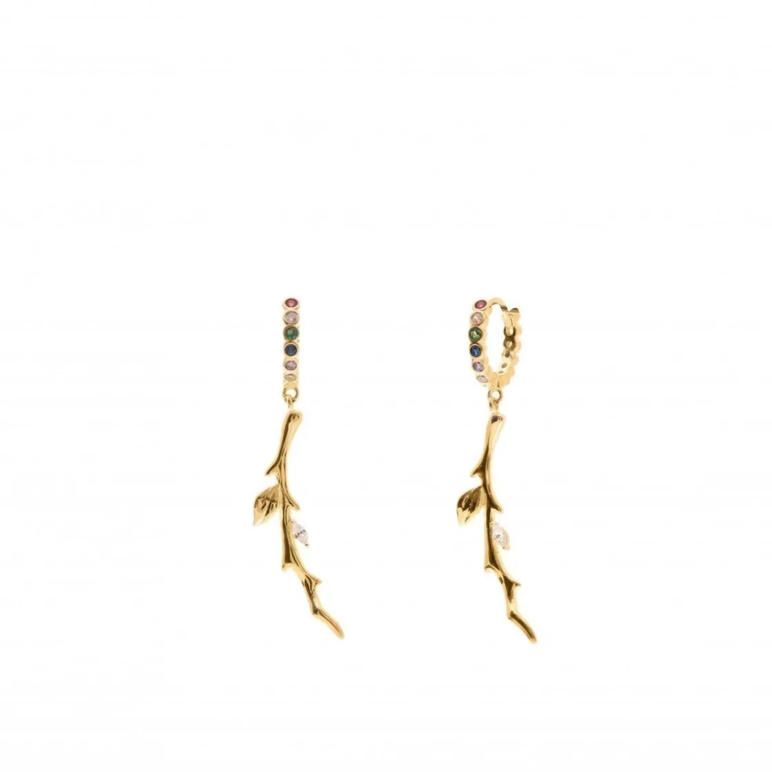 Pendientes Con Colgantes | Pendientes Aro | LINEARGENT Pendientes aros con colgantes de rama y círculos