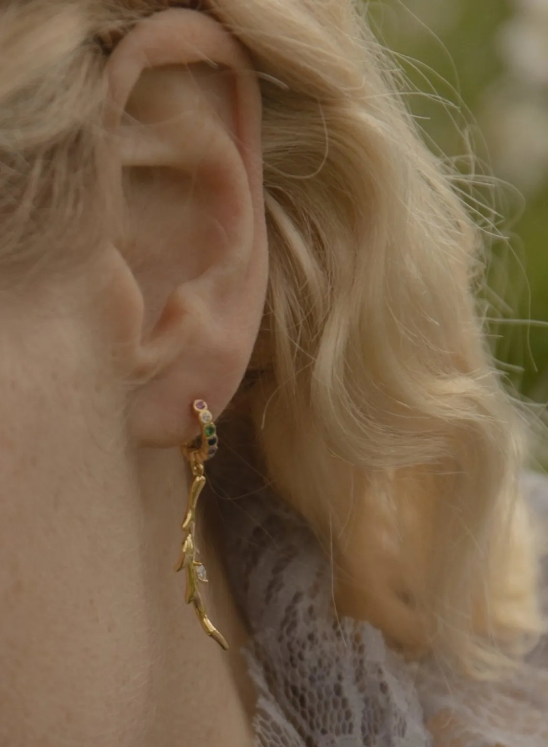 Pendientes Con Colgantes | Pendientes Aro | LINEARGENT Pendientes aros con colgantes de rama y círculos