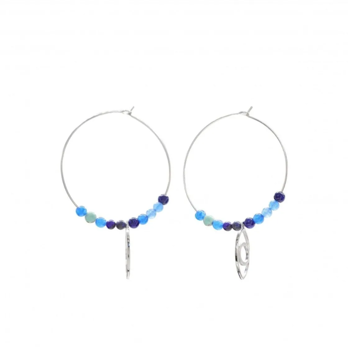 Pendientes Con Colgantes | Pendientes Aro | LINEARGENT Pendientes aros con colgantes detalle de ojo y gemas