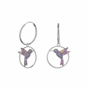 Pendientes Con Colgantes | LINEARGENT Pendientes aros con colgantes diseño argolla con colibrí
