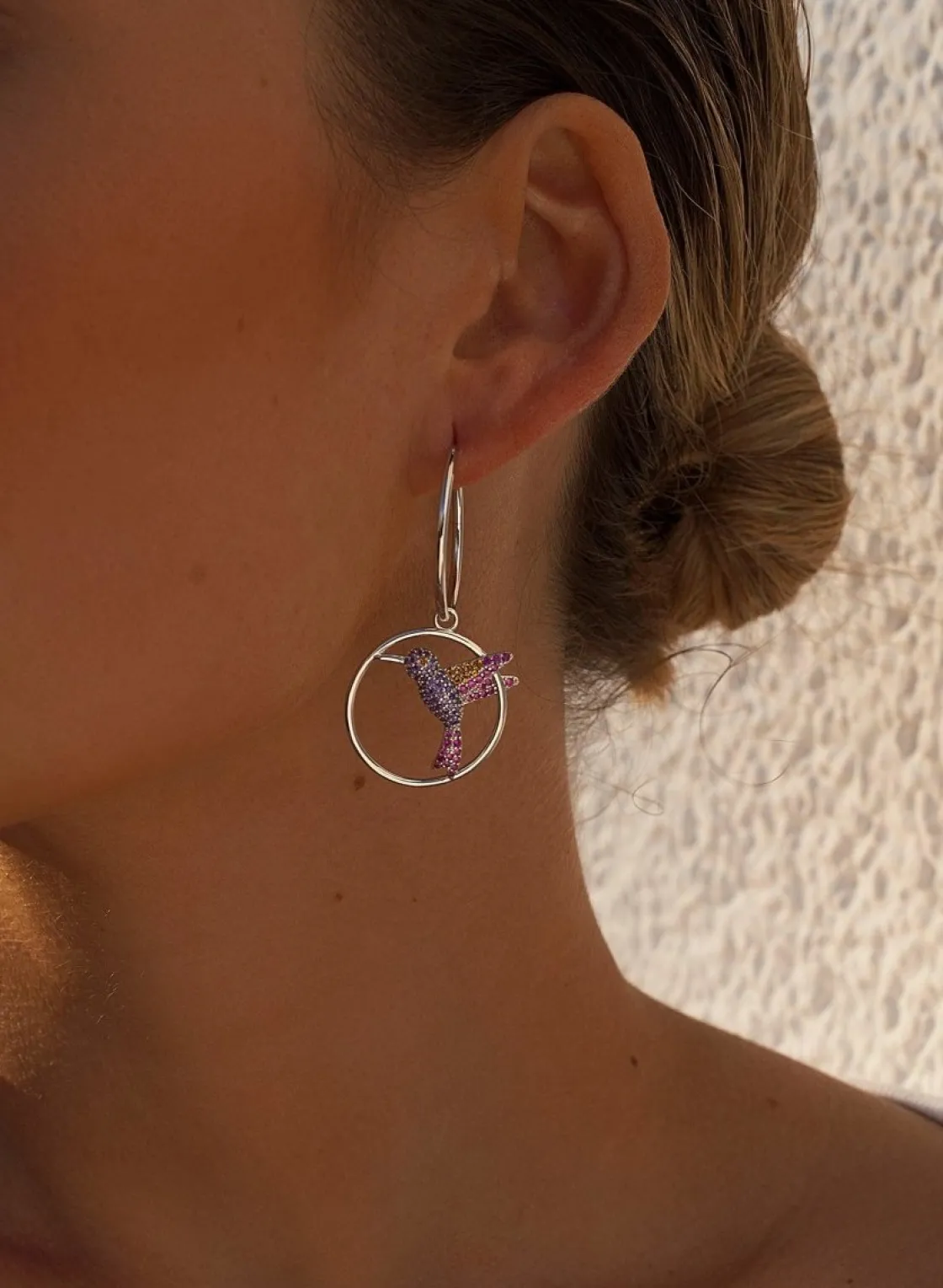 Pendientes Con Colgantes | LINEARGENT Pendientes aros con colgantes diseño argolla con colibrí