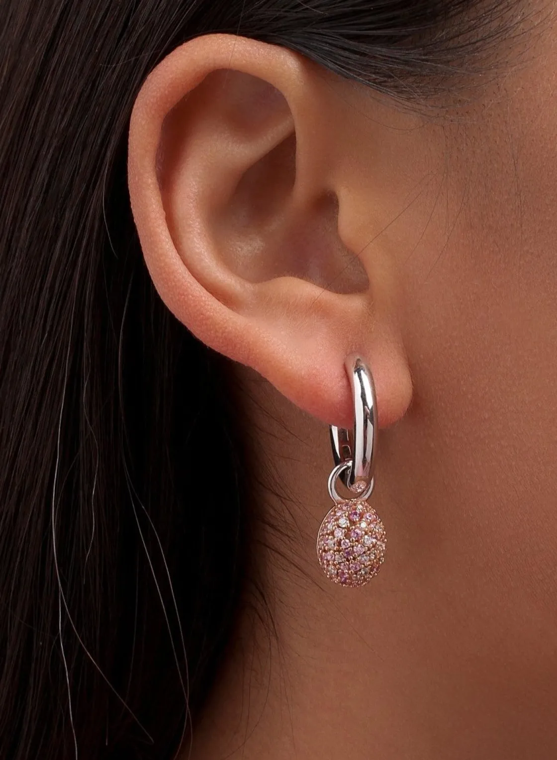 Pendientes Aro | LINEARGENT Pendientes aros con colgantes diseño charm de circonitas rosas