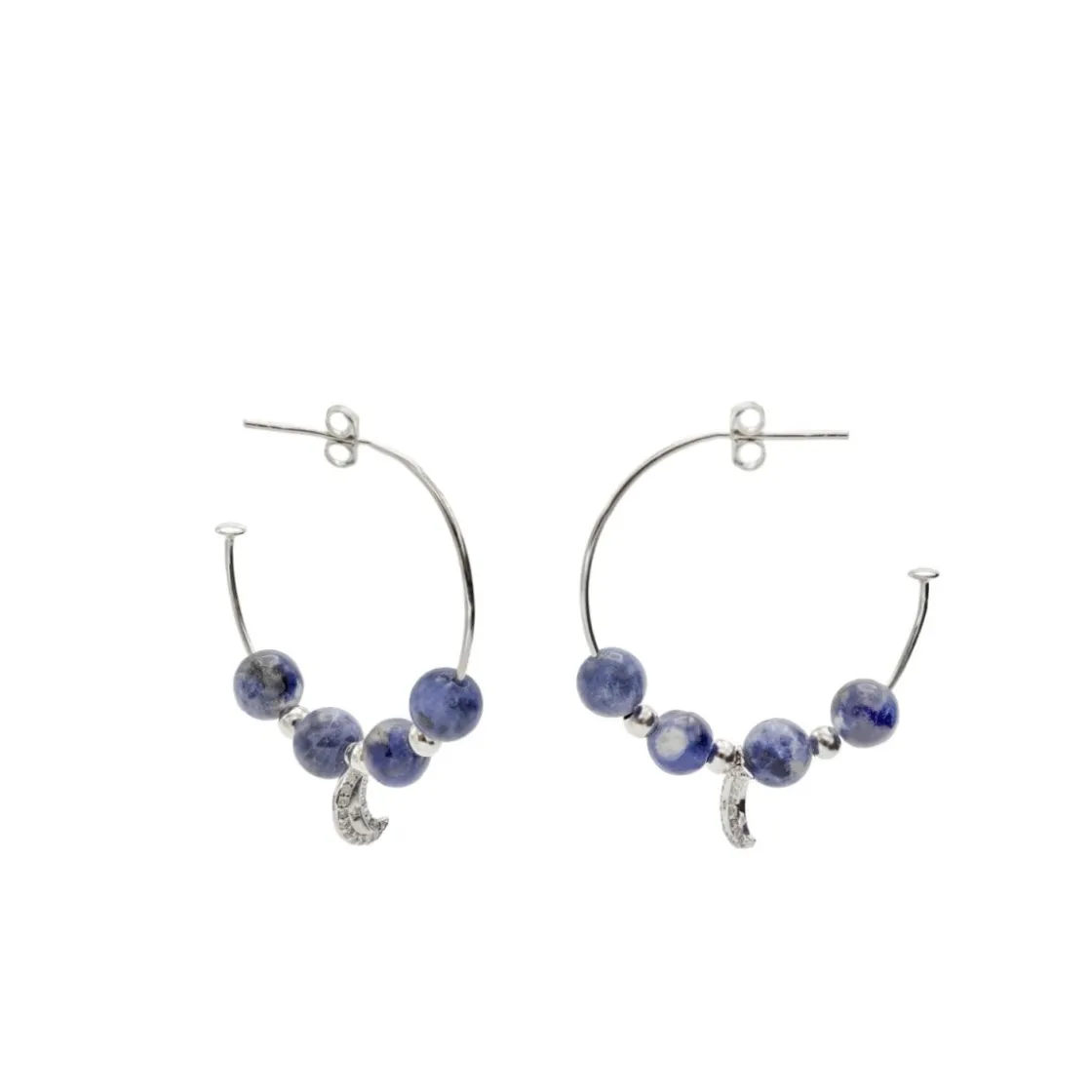 Pendientes Con Colgantes | Pendientes Aro | LINEARGENT Pendientes aros con colgantes diseño charm de luna y sodalita
