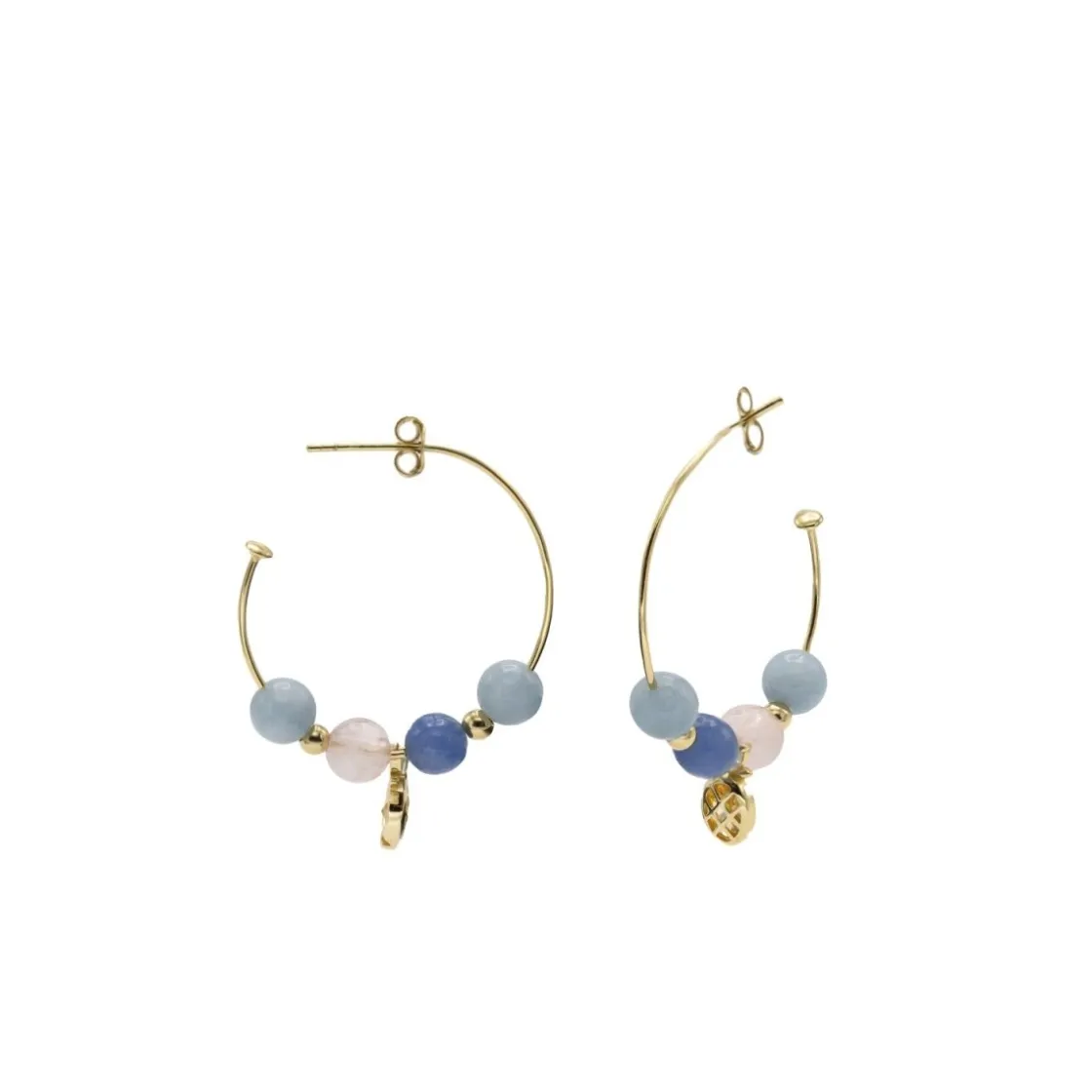 Pendientes Con Colgantes | Pendientes Aro | LINEARGENT Pendientes aros con colgantes diseño charm de piña y bolas azules