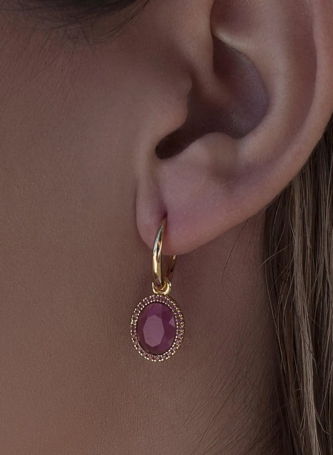Pendientes De Piedras De Colores | Pendientes Con Colgantes | LINEARGENT Pendientes aros con colgantes diseño circular tono rosa