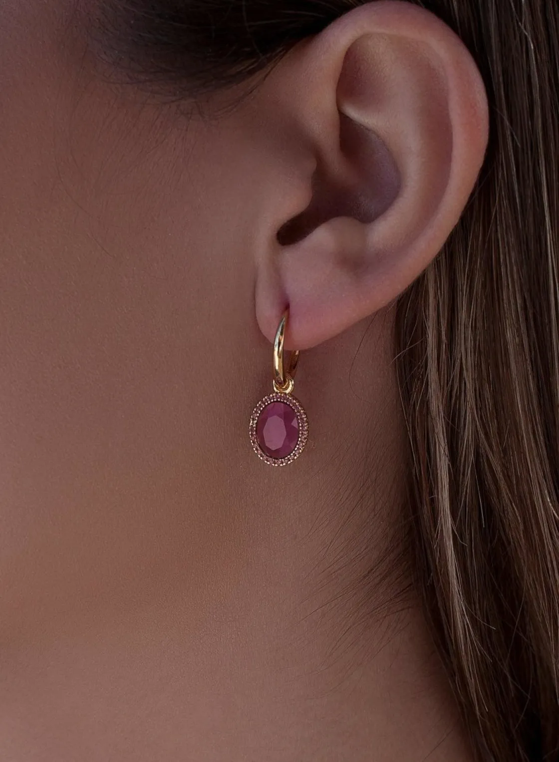 Pendientes De Piedras De Colores | Pendientes Con Colgantes | LINEARGENT Pendientes aros con colgantes diseño circular tono rosa