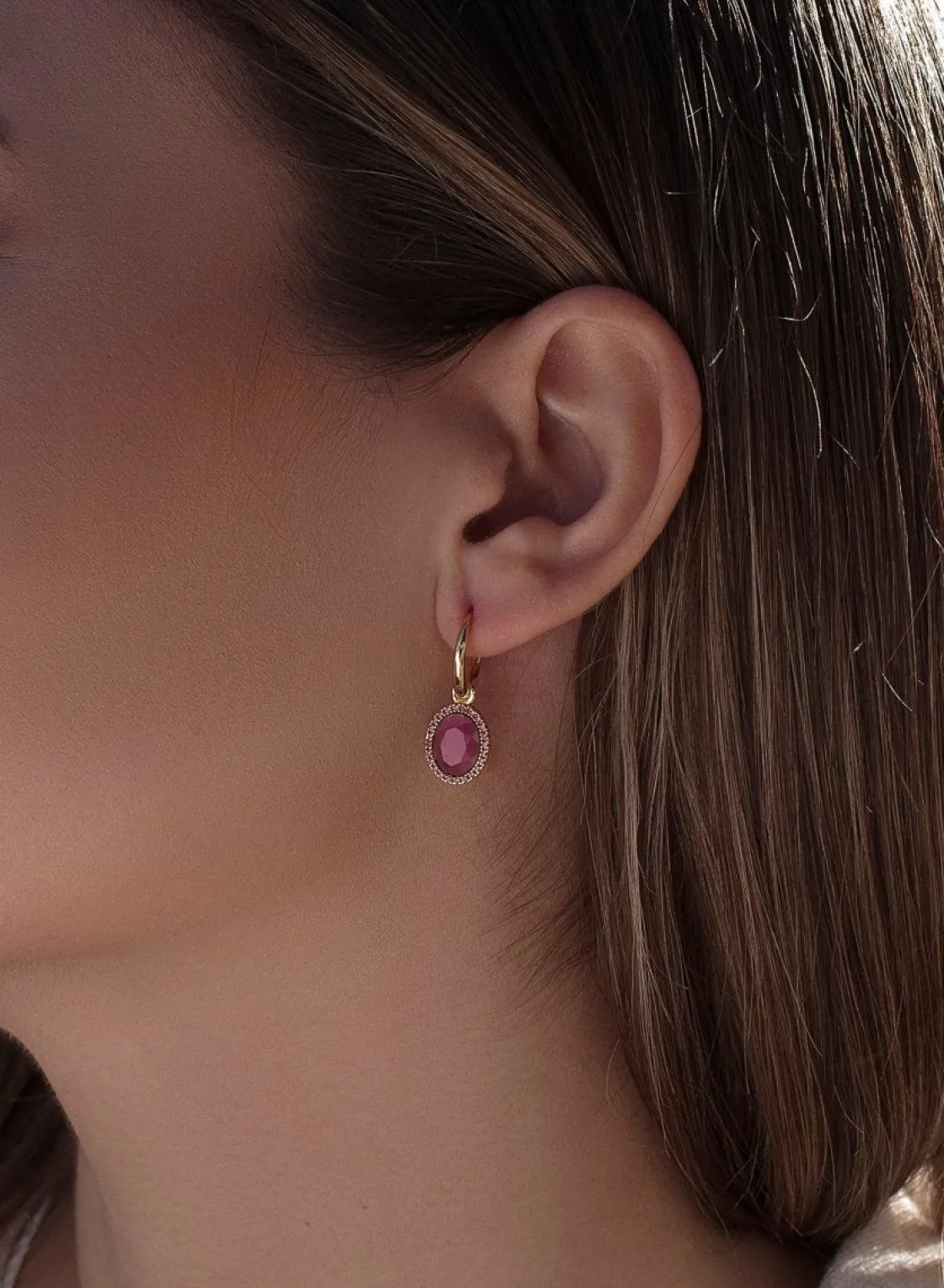 Pendientes De Piedras De Colores | Pendientes Con Colgantes | LINEARGENT Pendientes aros con colgantes diseño circular tono rosa