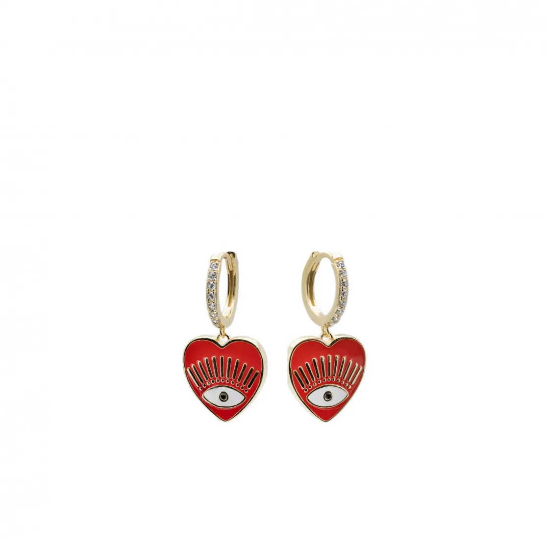 Pendientes Con Colgantes | LINEARGENT Pendientes aros con colgantes diseño corazón en esmalte rojo