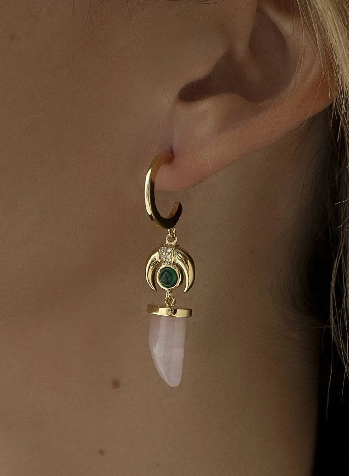 Pendientes Con Colgantes | LINEARGENT Pendientes aros con colgantes diseño cuerno y media luna invertida