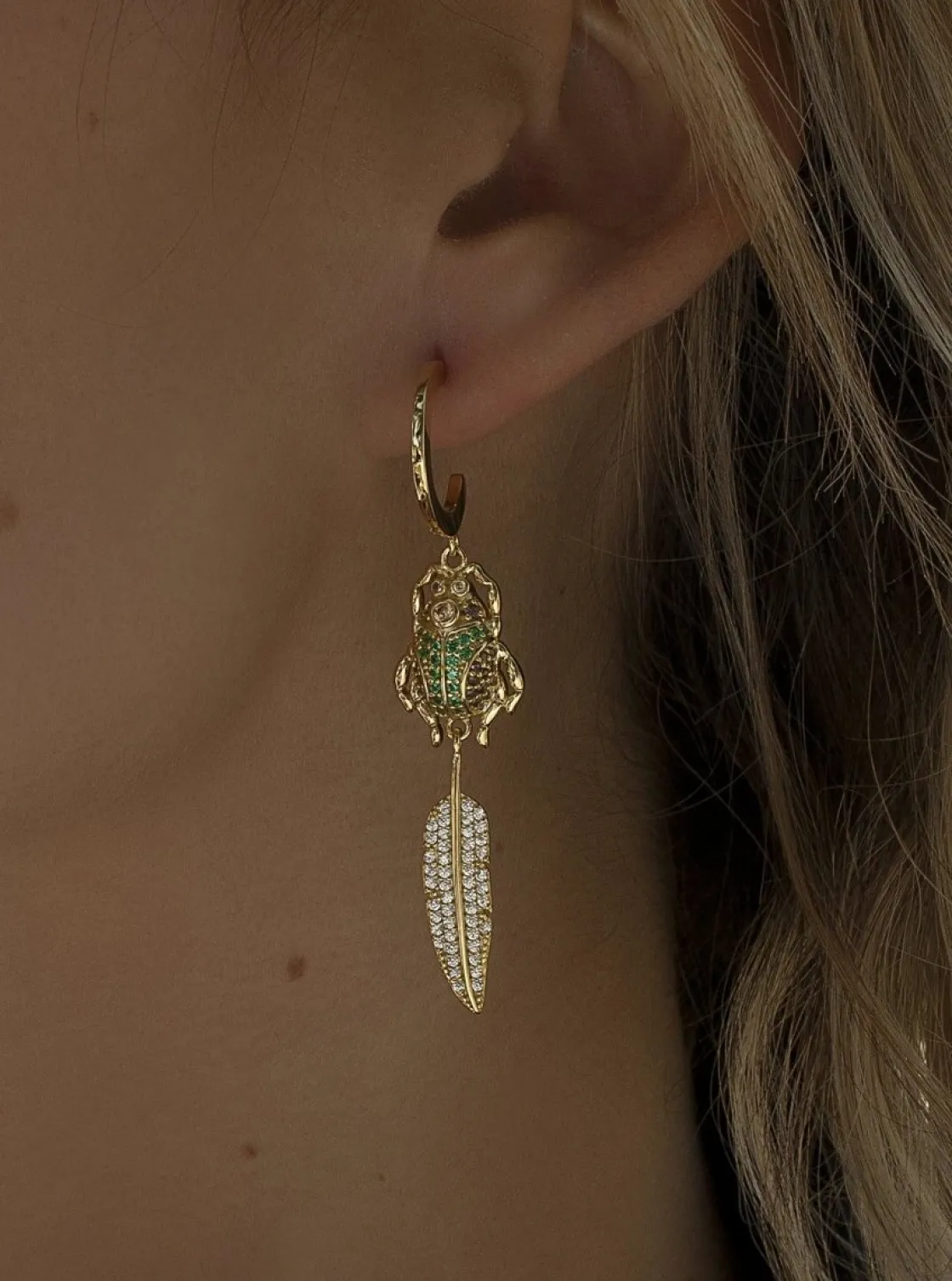 Pendientes Con Colgantes | LINEARGENT Pendientes aros con colgantes diseño de escarabajo y hoja