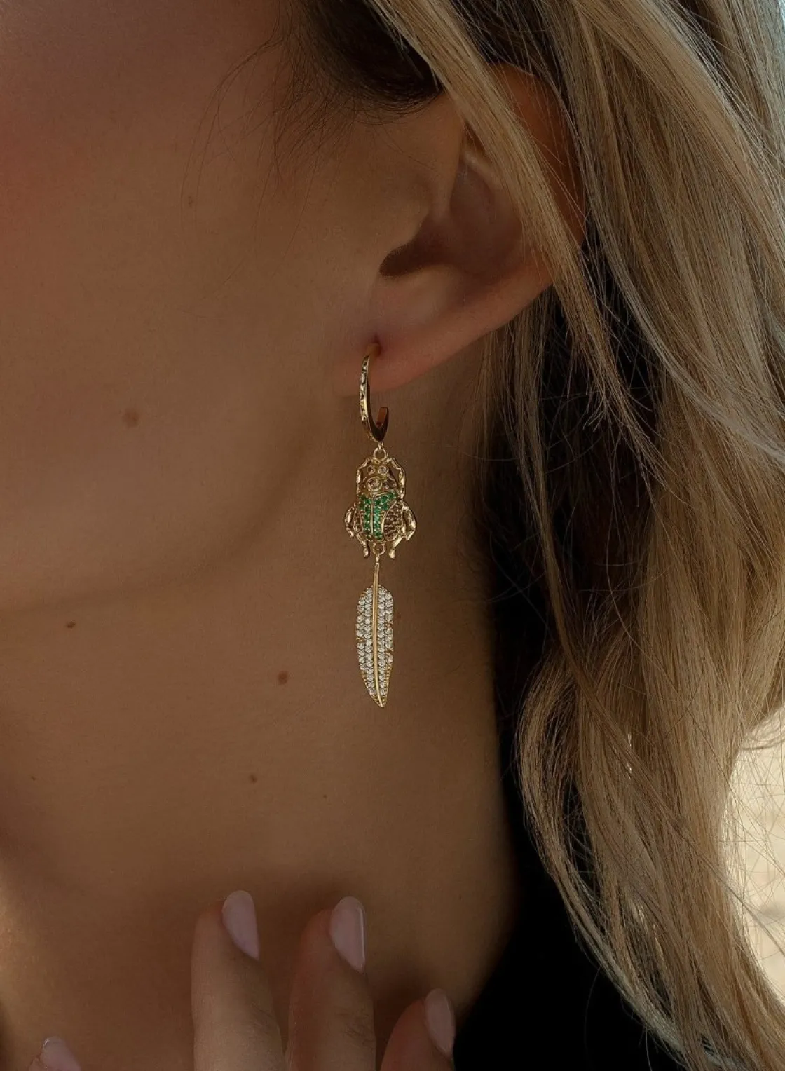 Pendientes Con Colgantes | LINEARGENT Pendientes aros con colgantes diseño de escarabajo y hoja
