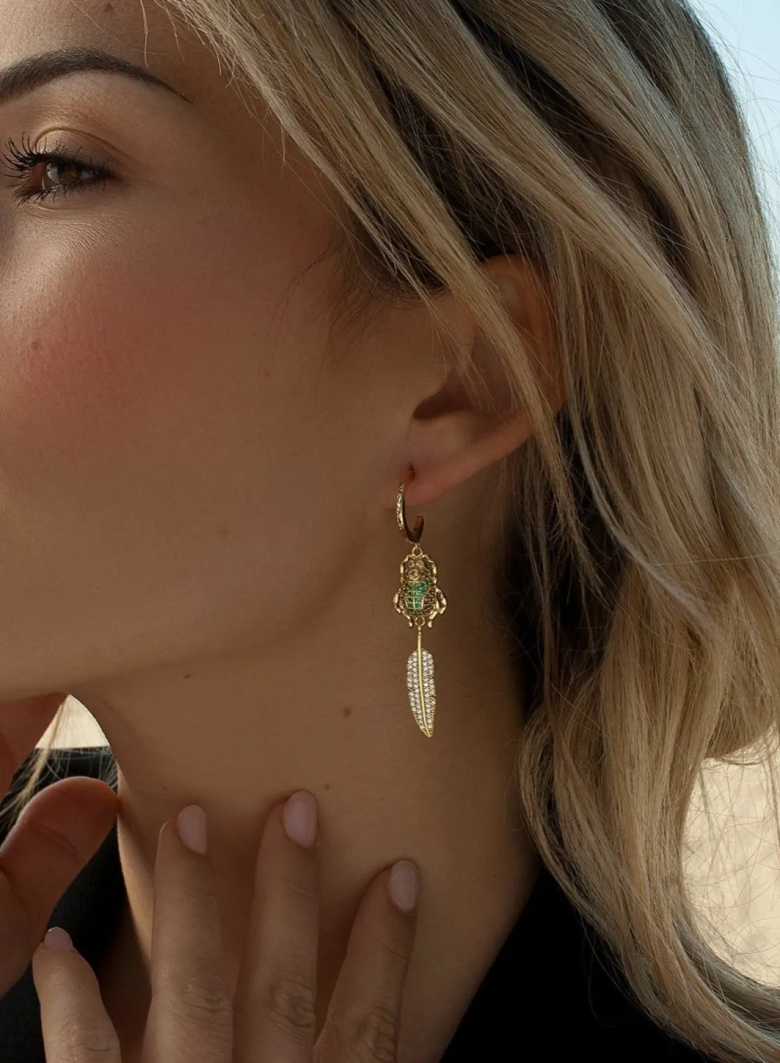 Pendientes Con Colgantes | LINEARGENT Pendientes aros con colgantes diseño de escarabajo y hoja
