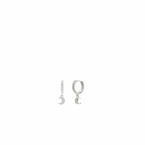 Pendientes Aro | LINEARGENT Pendientes aros con colgantes diseño de luna con circonitas