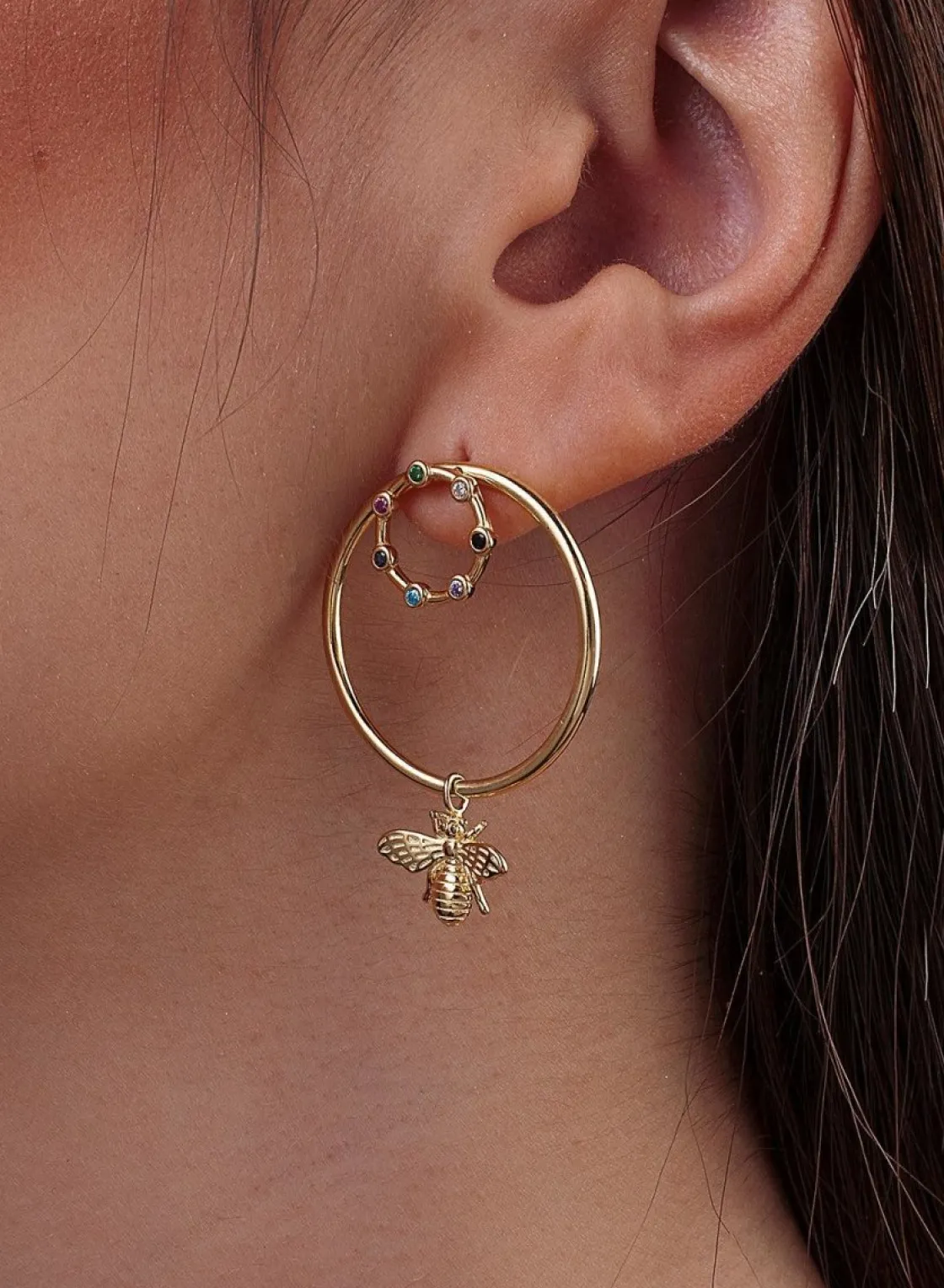 Pendientes Con Colgantes | LINEARGENT Pendientes aros con colgantes diseño doble aro con charm de insecto