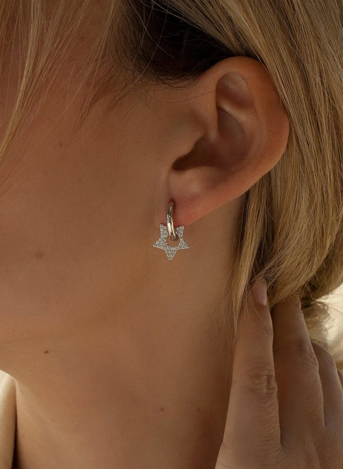 Pendientes Pequeños | LINEARGENT Pendientes aros con colgantes diseño estrella con circonitas