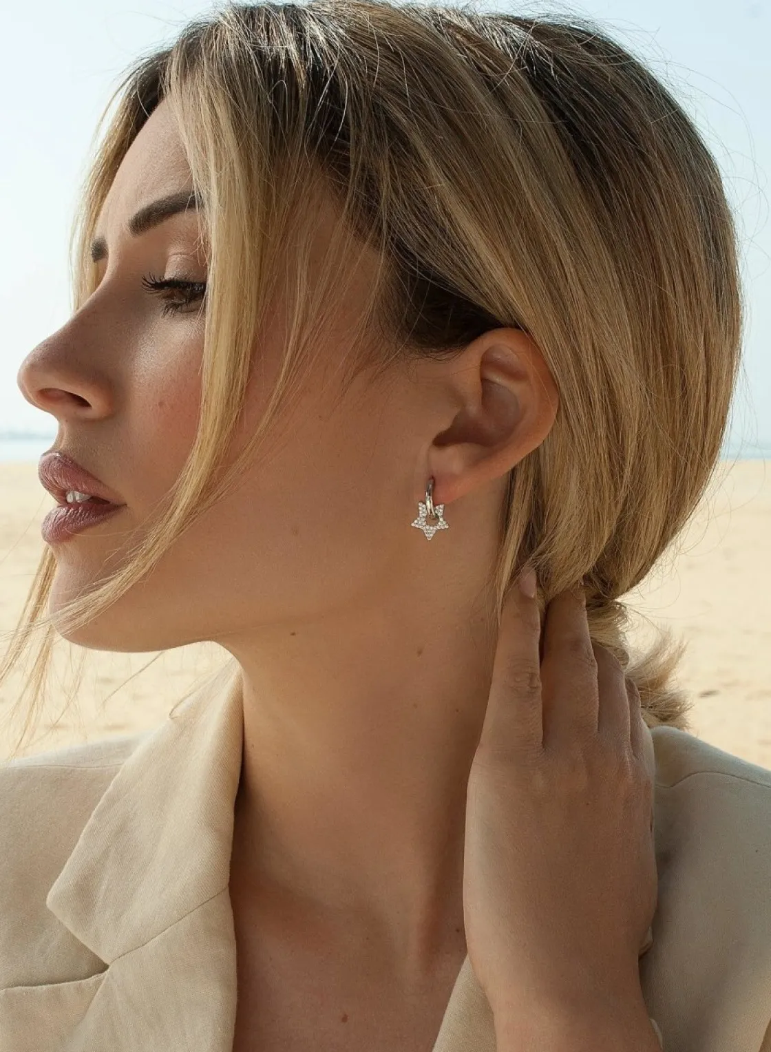 Pendientes Pequeños | LINEARGENT Pendientes aros con colgantes diseño estrella con circonitas