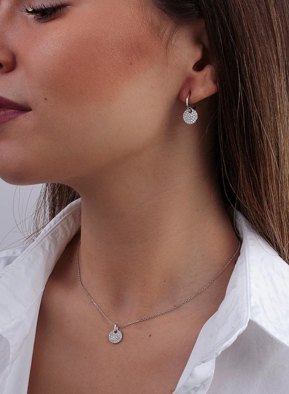 Pendientes Con Colgantes | LINEARGENT Pendientes aros con colgantes diseño medalla con circonitas