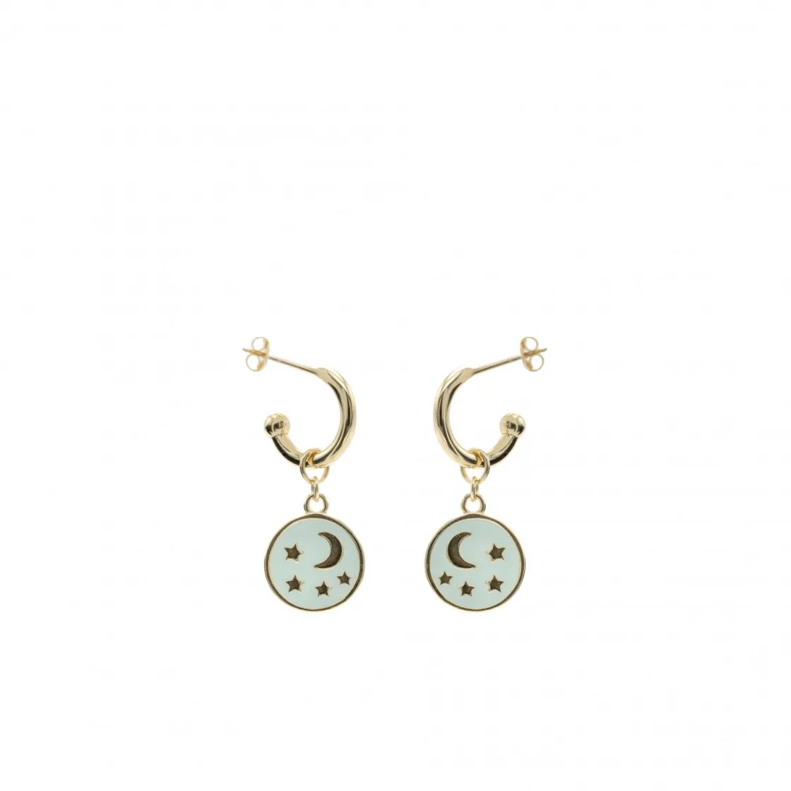 Pendientes Con Colgantes | LINEARGENT Pendientes aros con colgantes diseño medalla luna y estrellas