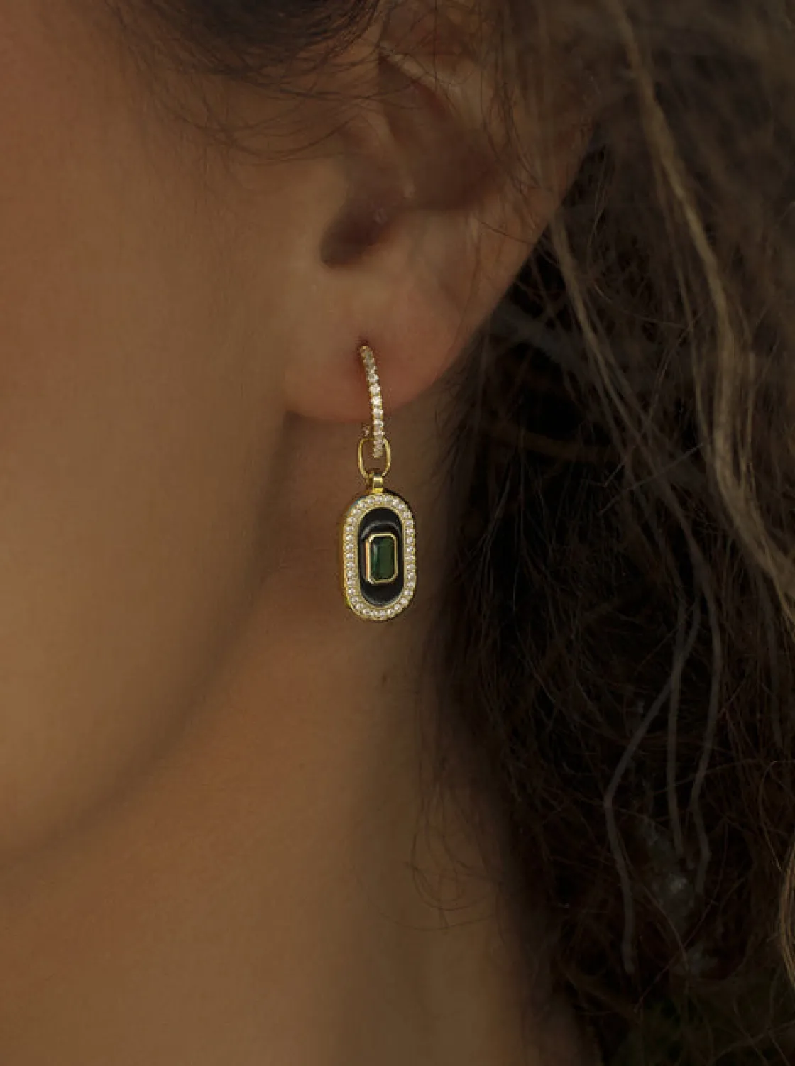 Pendientes Largos | LINEARGENT Pendientes aros con colgantes diseño ovalado con circonitas