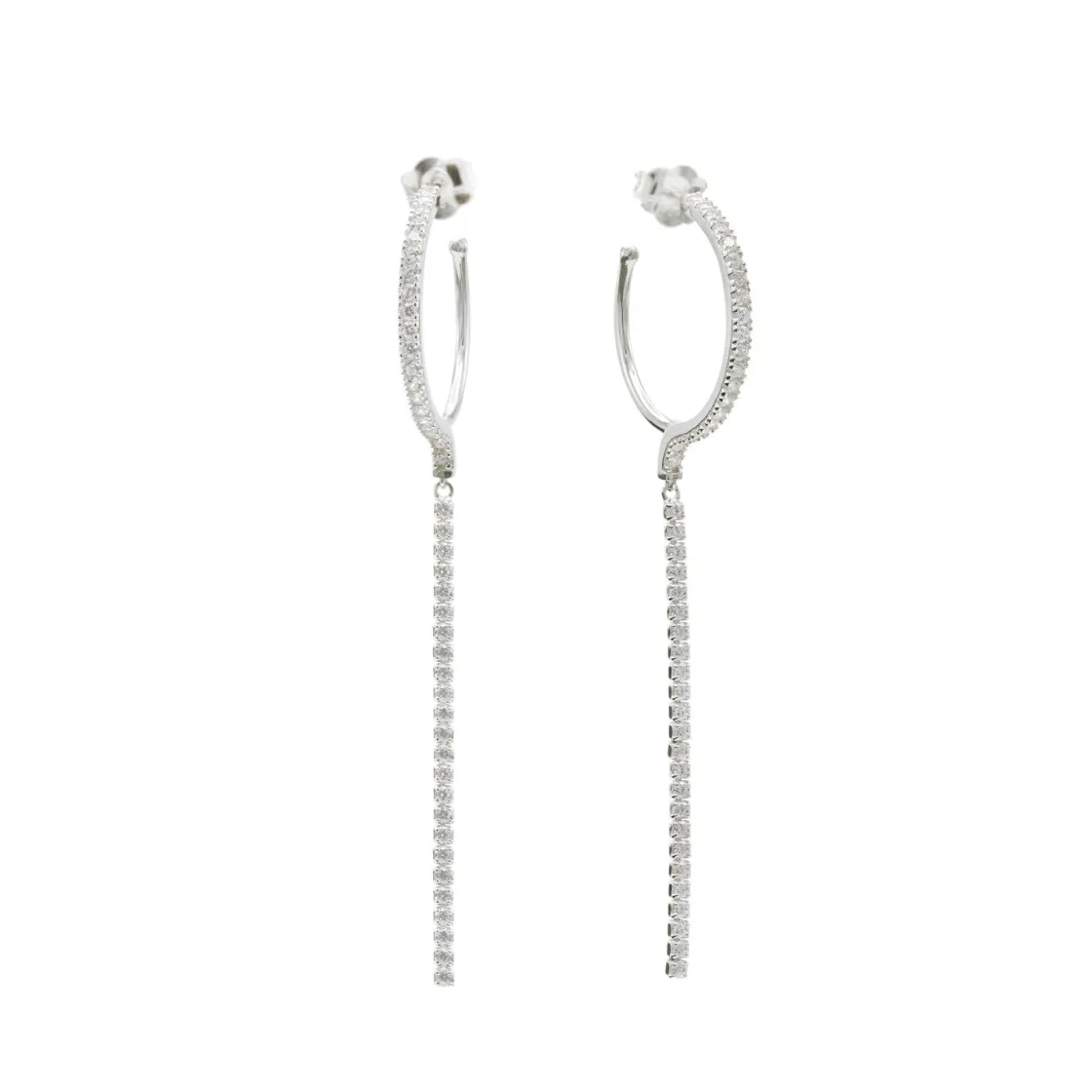 Pendientes Largos | Pendientes Con Colgantes | LINEARGENT Pendientes aros con colgantes diseño tira de circonitas