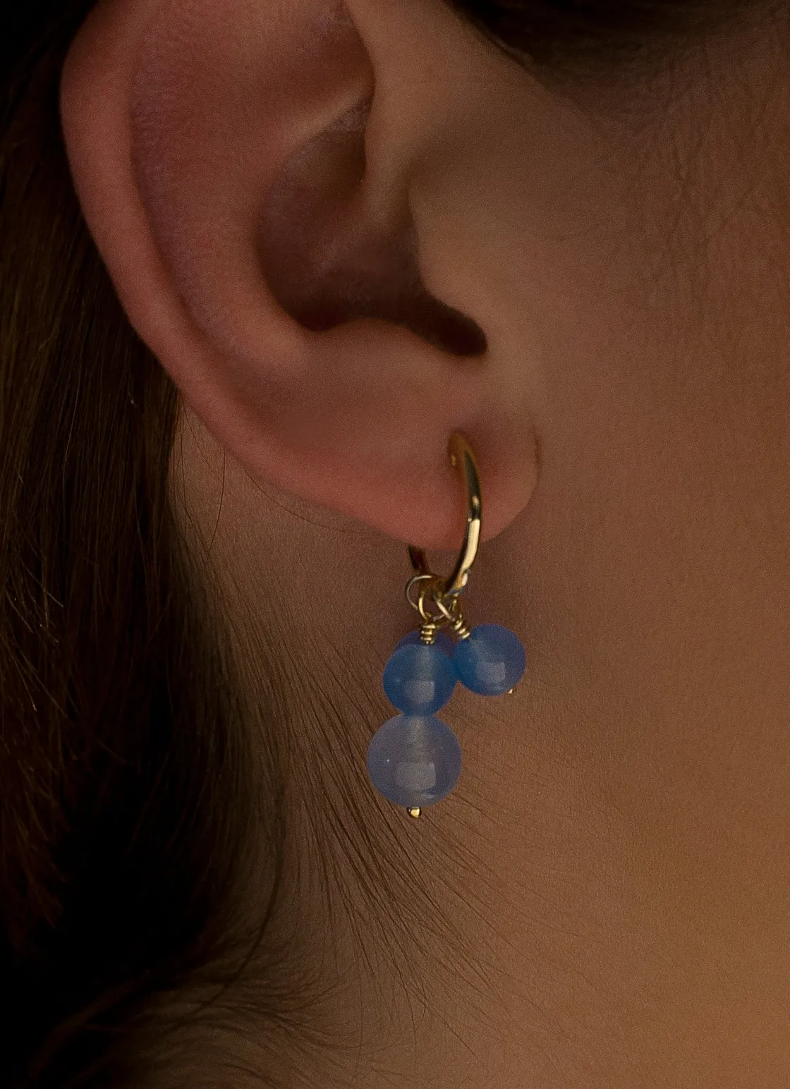 Pendientes De Piedra Natural | LINEARGENT Pendientes aros con colgantes diseño tres charms bolas azules
