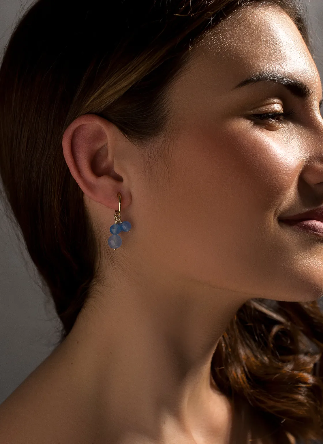 Pendientes De Piedra Natural | LINEARGENT Pendientes aros con colgantes diseño tres charms bolas azules