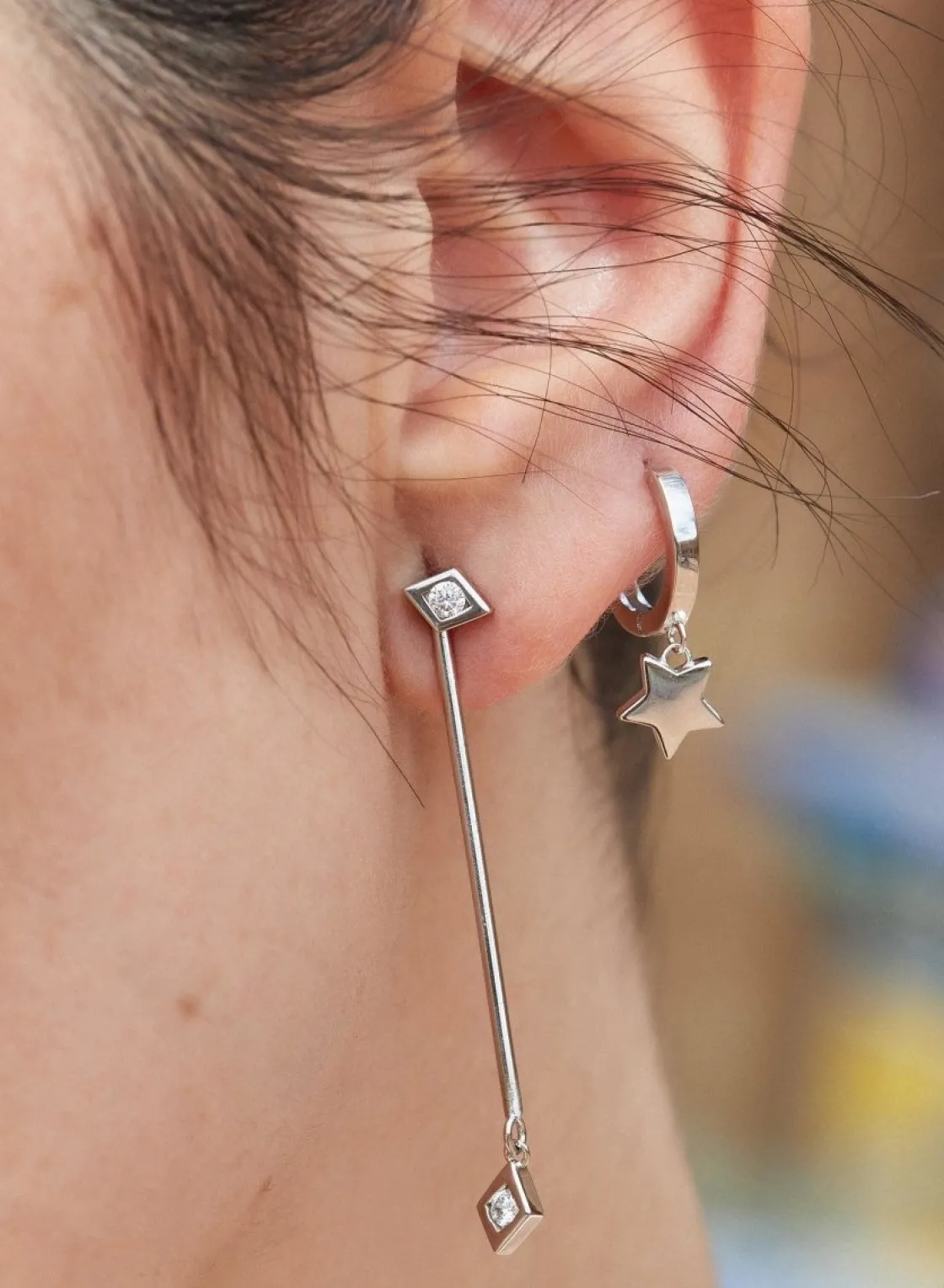 Pendientes Aro | LINEARGENT Pendientes aros con colgantes estilo aro grueso con charm de estrella