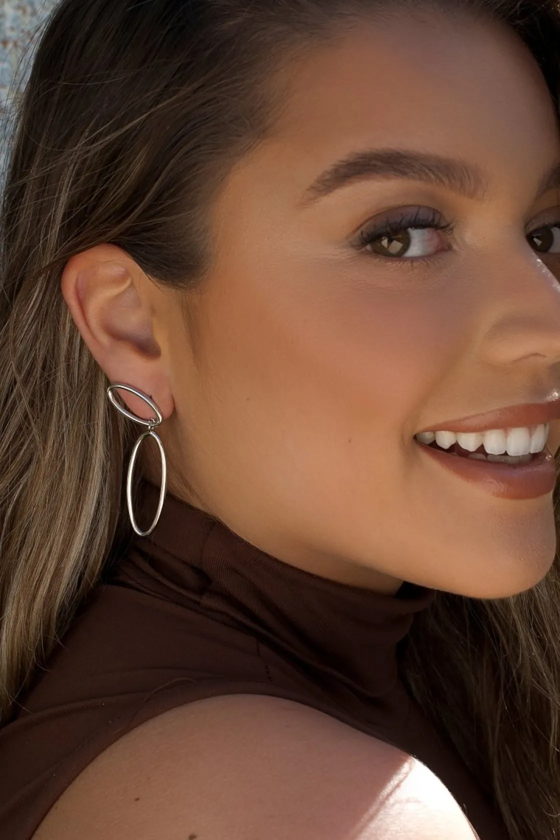 Pendientes Largos | LINEARGENT Pendientes aros con colgantes forma ovalada