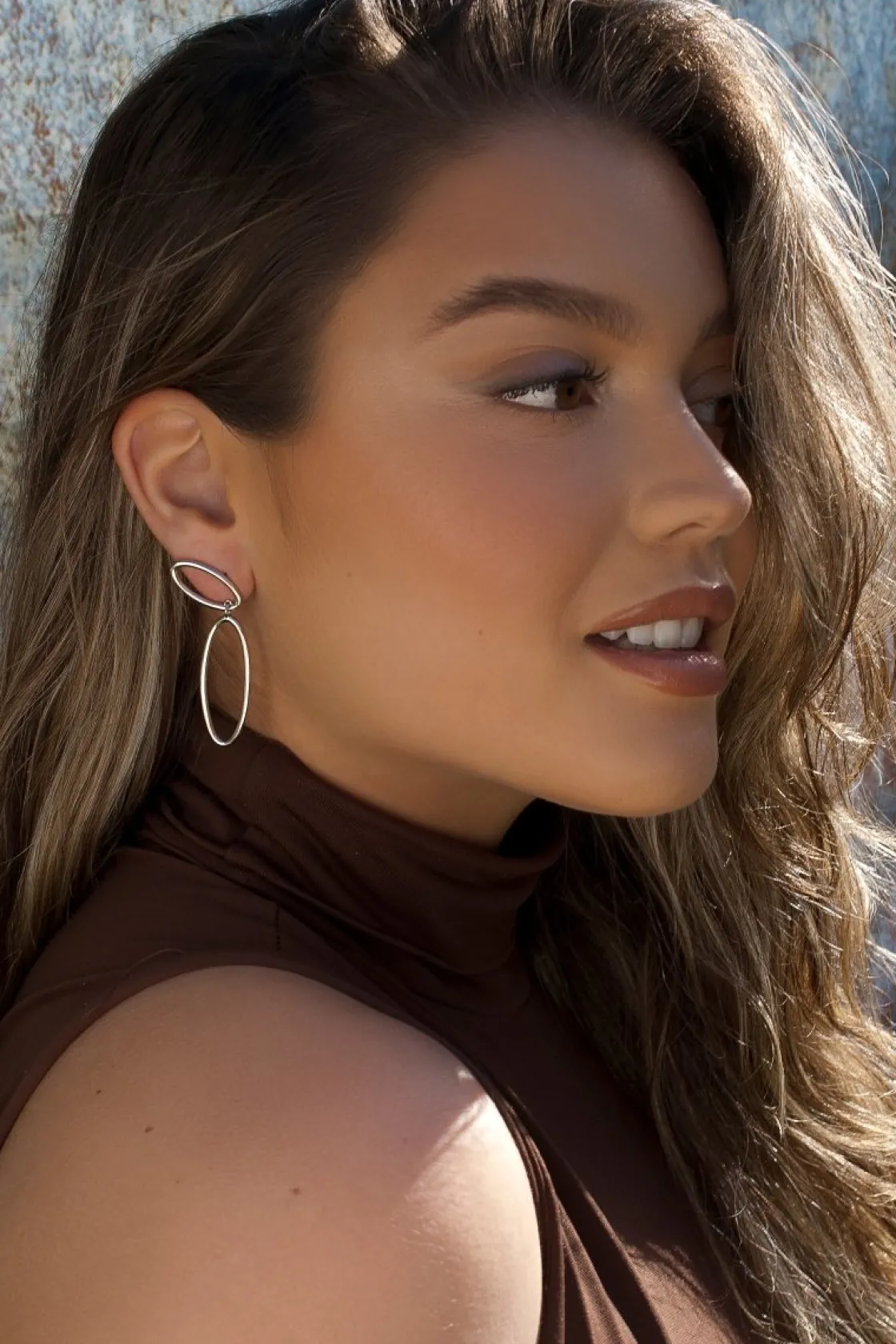 Pendientes Largos | LINEARGENT Pendientes aros con colgantes forma ovalada