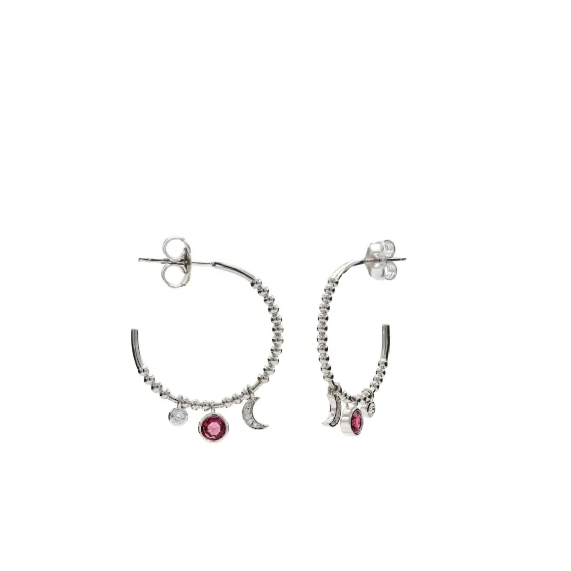Pendientes De Piedras De Colores | Pendientes Aro | LINEARGENT Pendientes aros con colgantes motivo de luna y círculo
