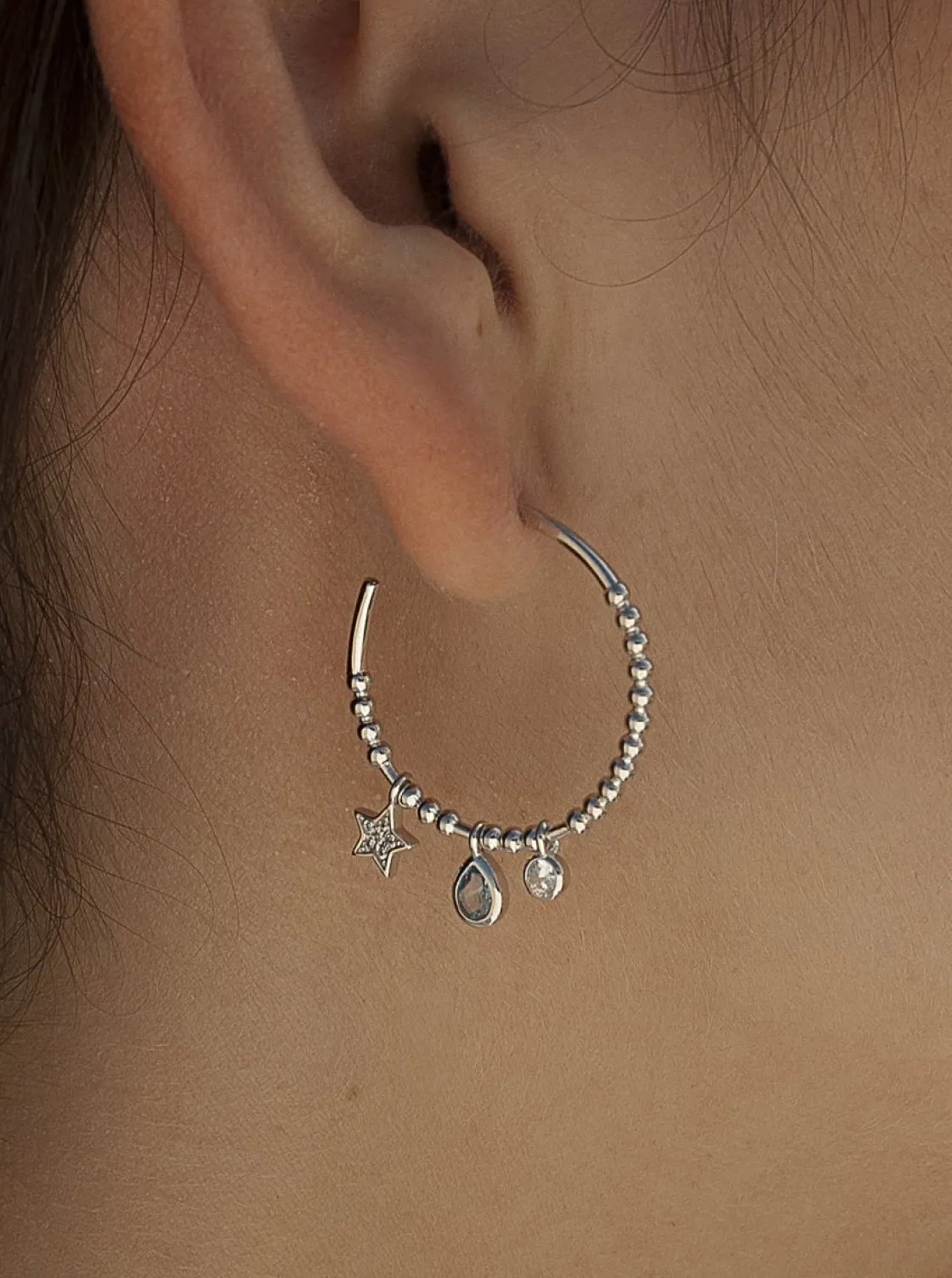 Pendientes De Piedras De Colores | Pendientes Aro | LINEARGENT Pendientes aros con colgantes motivo luna lágrima y redondos