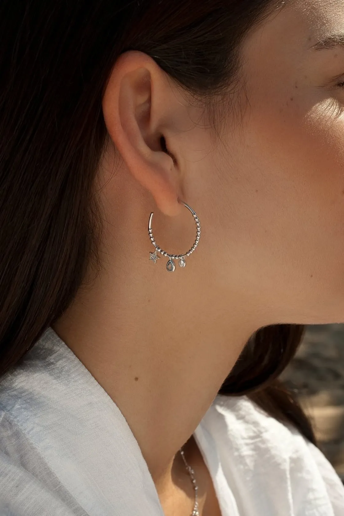 Pendientes De Piedras De Colores | Pendientes Aro | LINEARGENT Pendientes aros con colgantes motivo luna lágrima y redondos