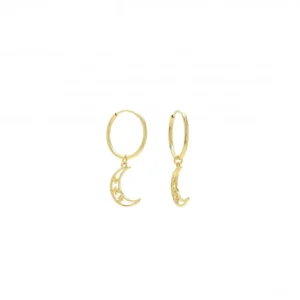 Pendientes Con Colgantes | Pendientes Aro | LINEARGENT Pendientes aros con colgantes motivo luna y mini estrellas