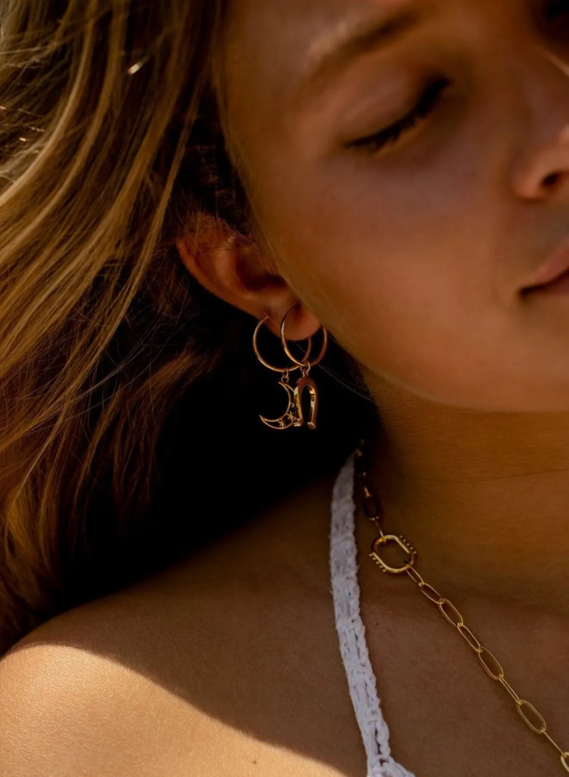 Pendientes Con Colgantes | Pendientes Aro | LINEARGENT Pendientes aros con colgantes motivo luna y mini estrellas