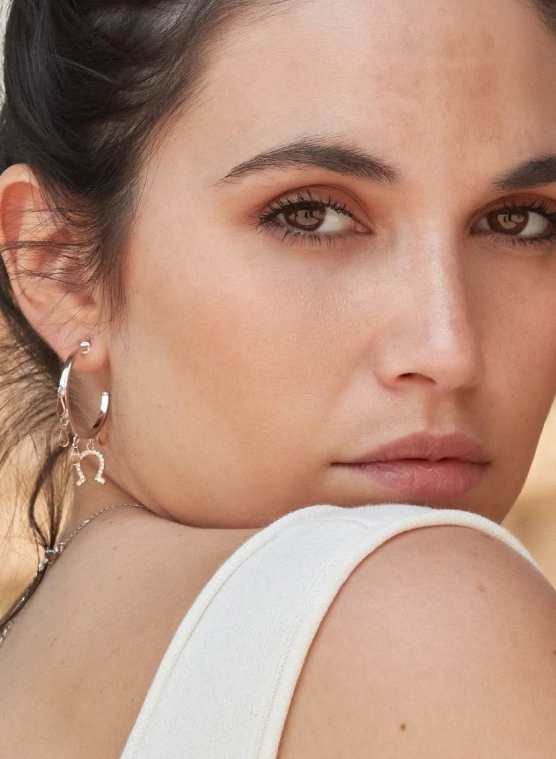 Pendientes Aro | LINEARGENT Pendientes aros con colgantes plata con motivo herradura de circonitas