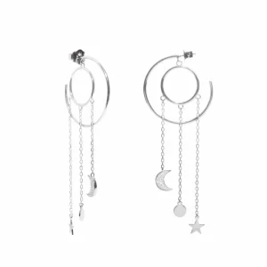 Pendientes Largos | Pendientes Aro | LINEARGENT Pendientes aros con colgantes triple motivo diseño estelar