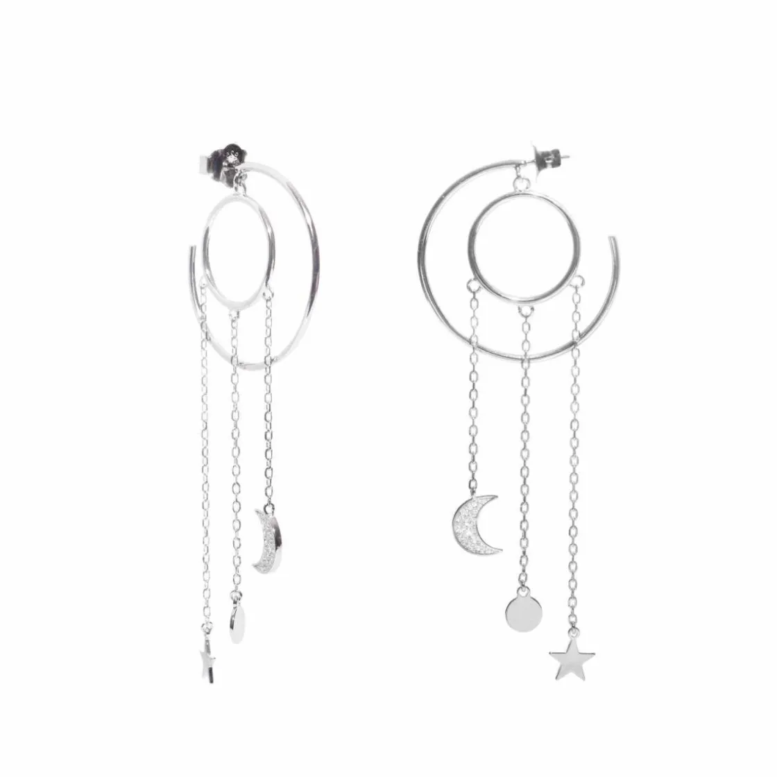Pendientes Largos | Pendientes Aro | LINEARGENT Pendientes aros con colgantes triple motivo diseño estelar