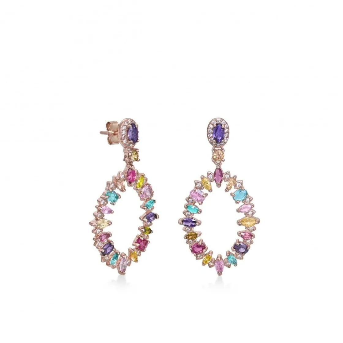 Pendientes Largos | LINEARGENT Pendientes aros con piedras de colores diseño oval
