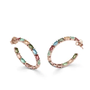 Pendientes De Piedras De Colores | Pendientes Aro | LINEARGENT Pendientes aros con piedras de talla oval diseño multicolor