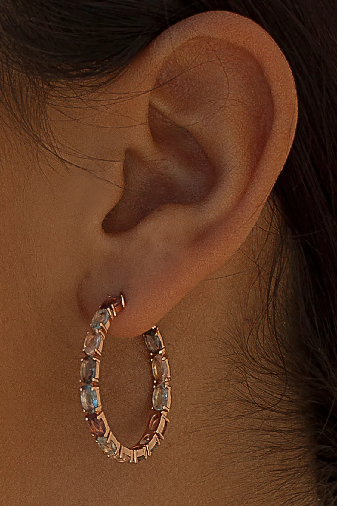 Pendientes De Piedras De Colores | Pendientes Aro | LINEARGENT Pendientes aros con piedras de talla oval diseño multicolor