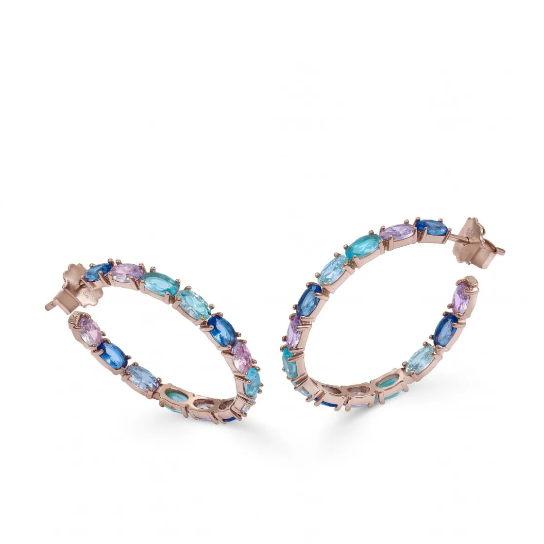 Pendientes De Piedras De Colores | Pendientes Aro | LINEARGENT Pendientes aros con piedras de talla oval en tonos azules