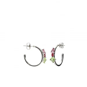 Pendientes De Piedras De Colores | Pendientes Aro | LINEARGENT Pendientes aros con piedras diseño de tres cuarzos adamantinos